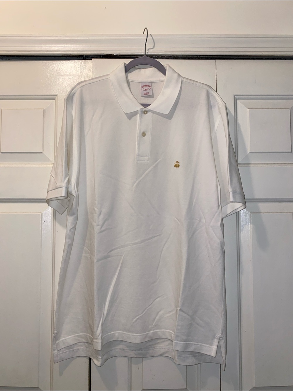 Brooks Brothers White Polo with Gold Emblem